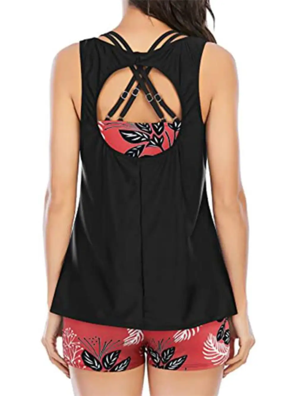 Panel Detail Printed Round Neck Three Swimsuit