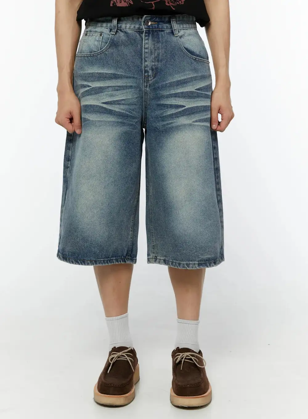 Men's Washed Whiskered Denim Bermuda Shorts