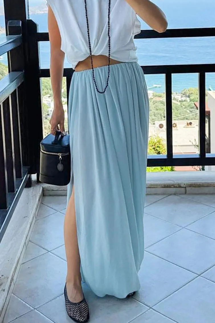 Smooth Chiffon Ruched Maxi Skirt