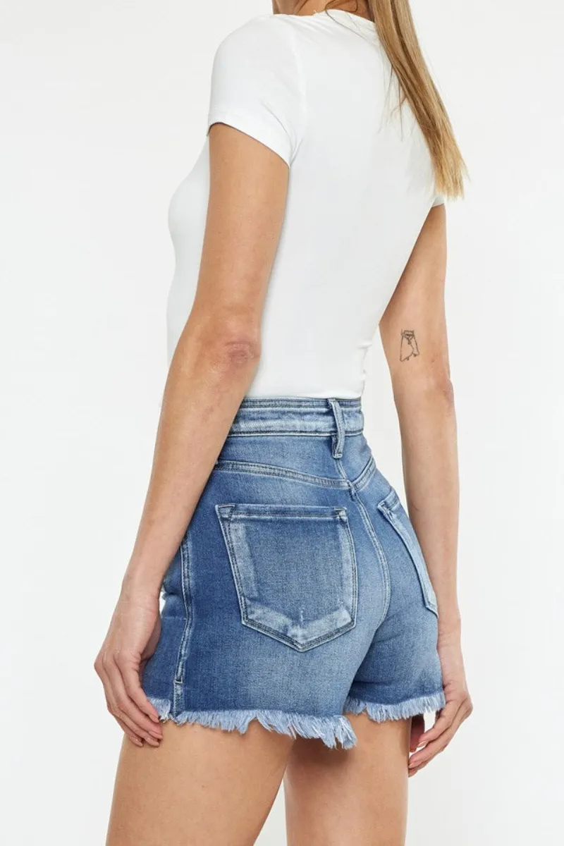 Button Fly High Rise Raw Hem Denim Shorts