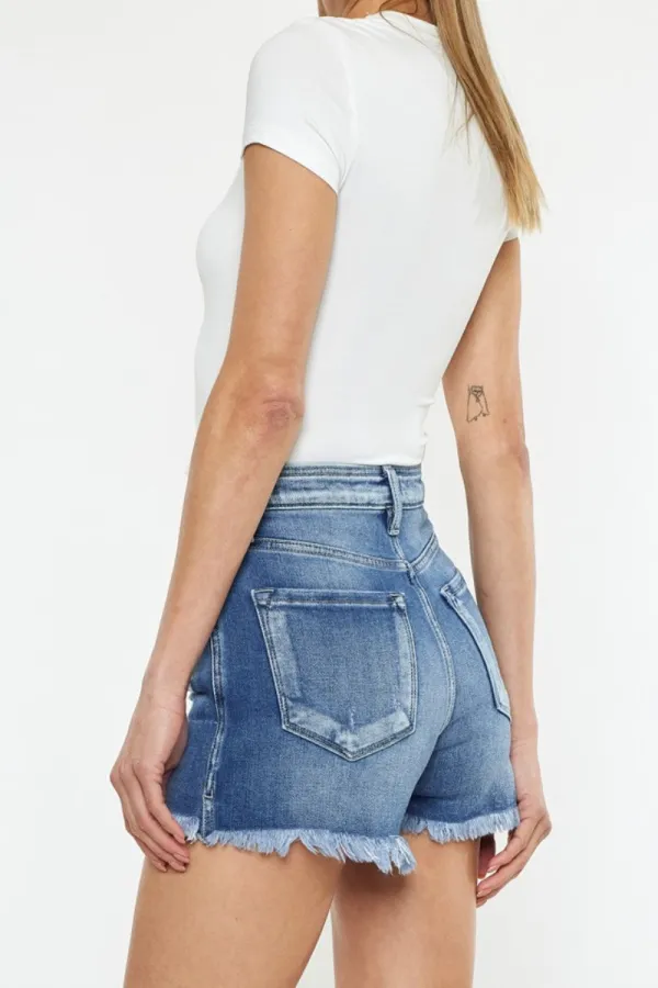 Button Fly High Rise Raw Hem Denim Shorts