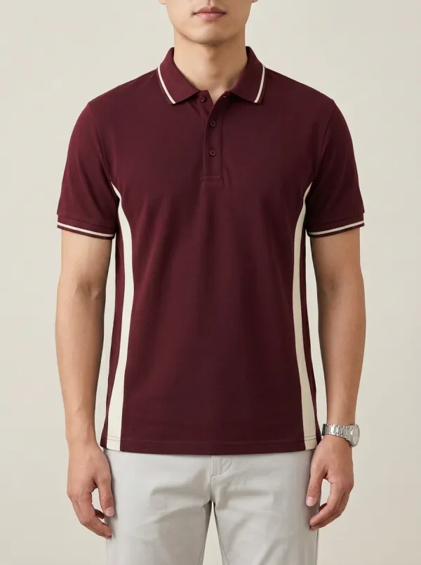 Men's Knit Ribbed Textured Contrast-Panel Polo Shirt