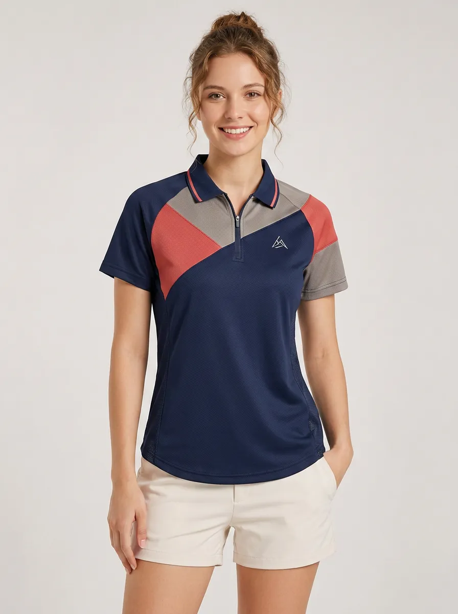 Women's Navy Color-Block Quarter-Zip Polo Shirt