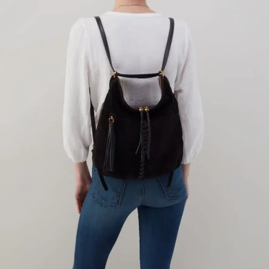 Slouchy Faux Leather Suede Casual Backpack