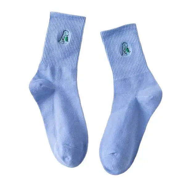 Dino Embroidery Soft Tone Socks