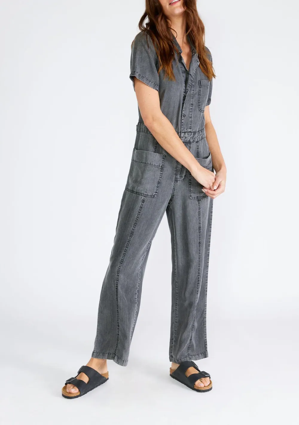 Half Button Short Sleeve Jumpsuit