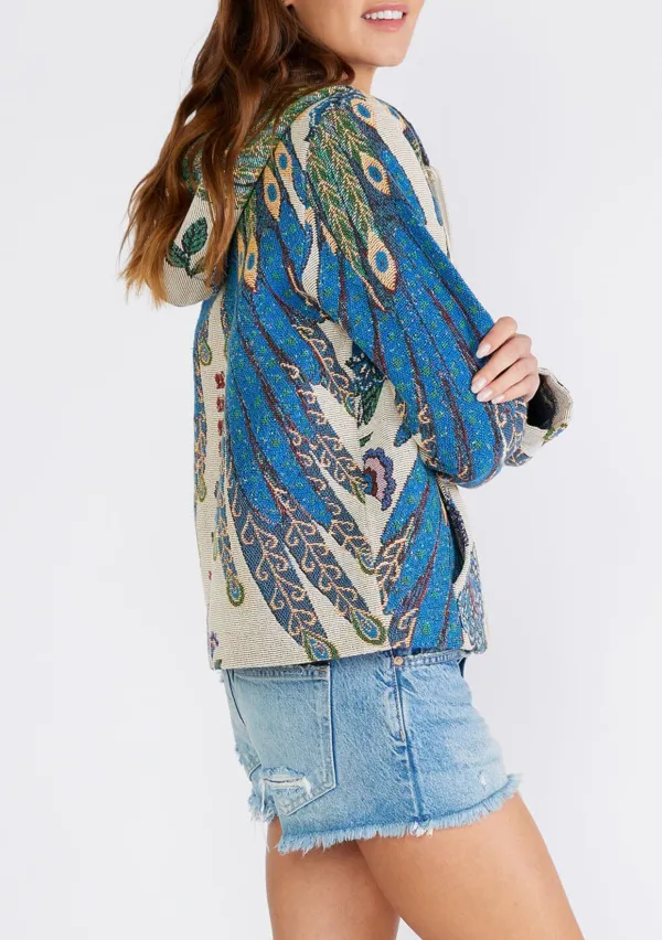 Drawstring Printed Zip Up Hoodie