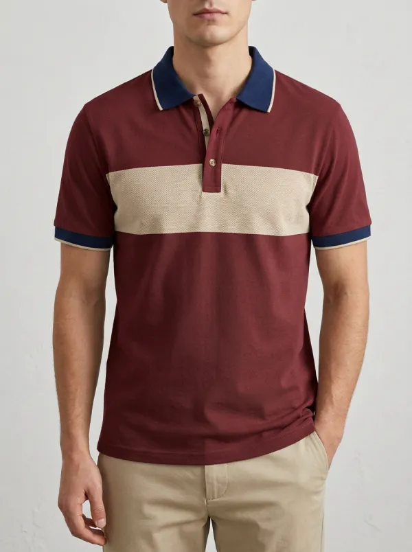 Men's Colorblock Stripe Contrast-Collar Polo Shirt