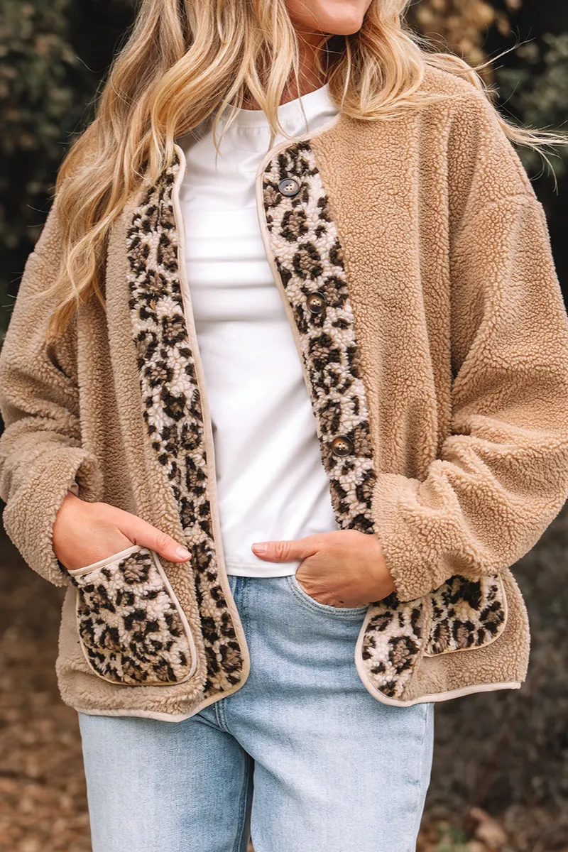 Animal Print Plush Pocket Jacket