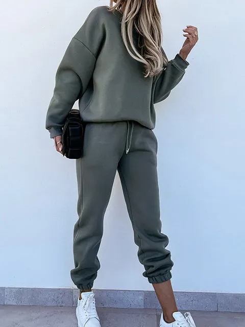Drawstring Sweatshirt Active Pants Set