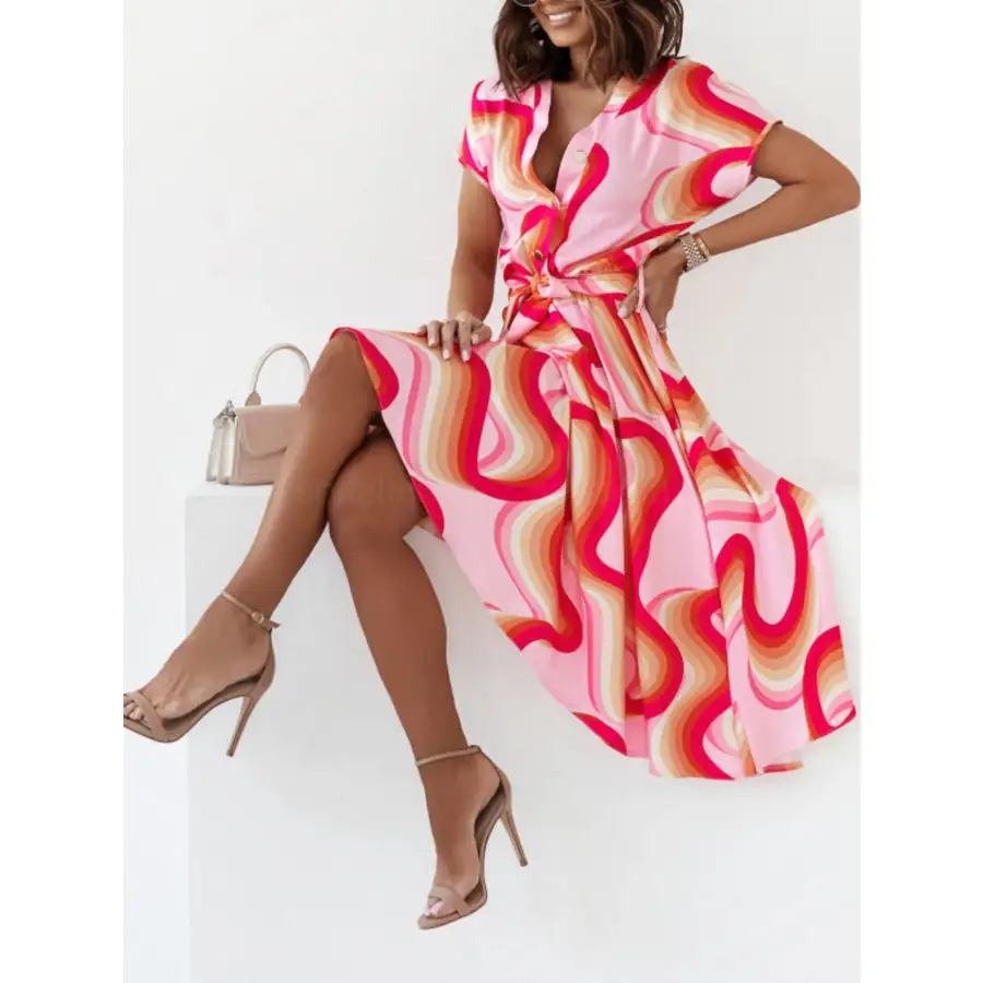 Button Front Midi Dress with Belt