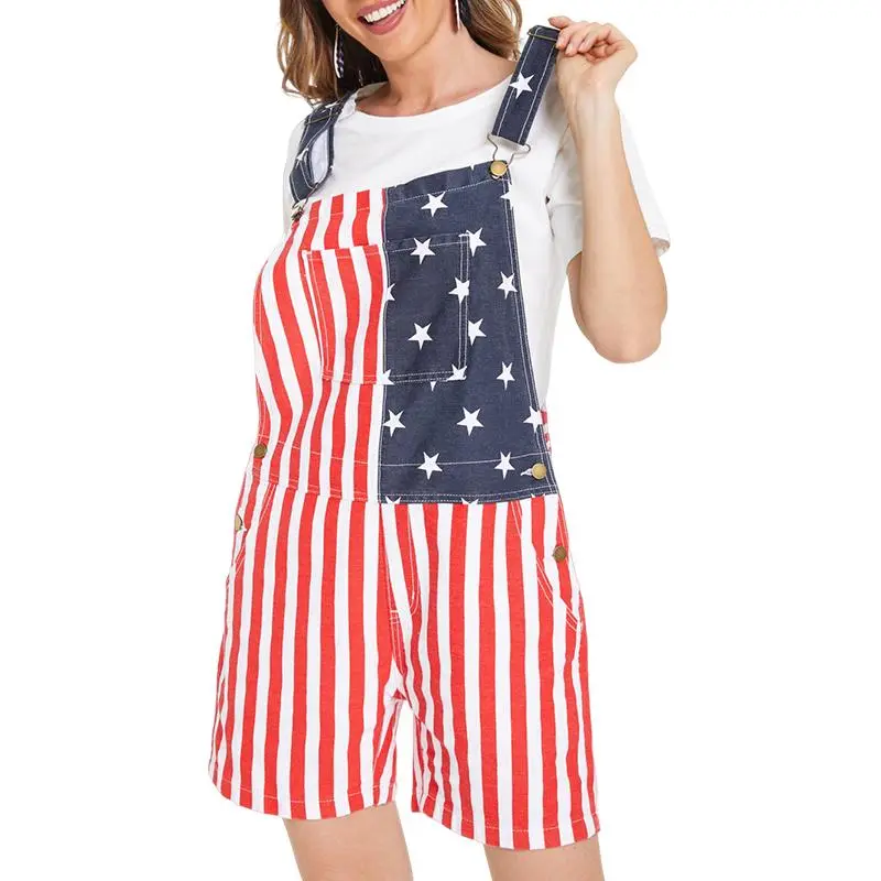 Yuanbang 4Th Of July American Flag Overalls For Men Women Stretchy Memorial Day Coveralls USA Patriotic Gifts For Couples, Father'S Day Romper Summer Menswear Womenswear
