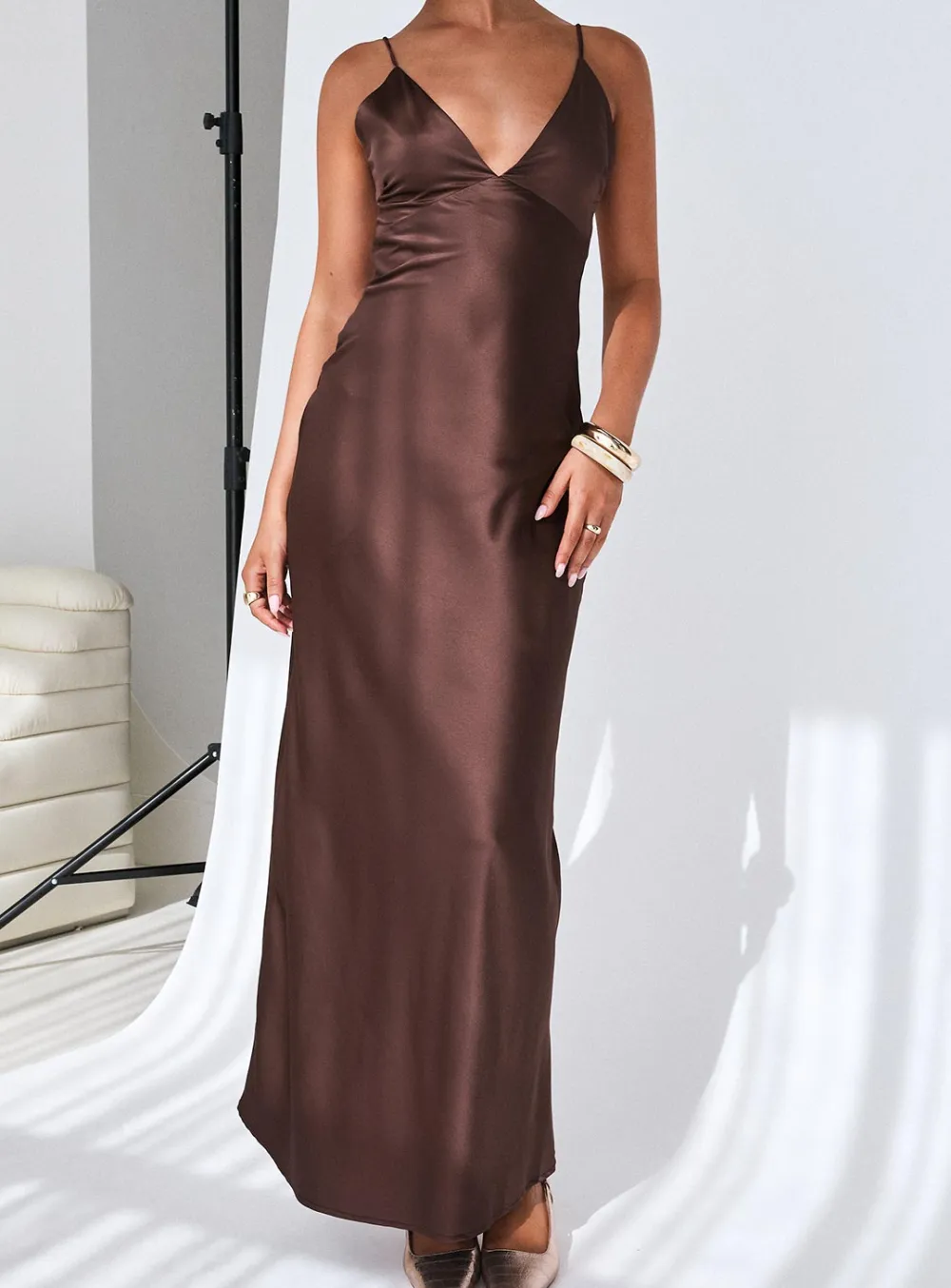Soft Ruffle Satin Look Maxi Dress