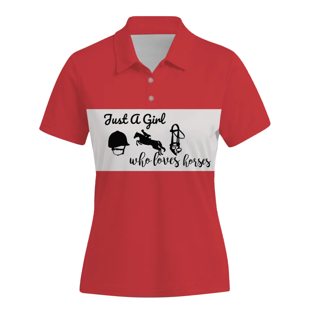 Women's Riding Style Horse Print Casual Short Sleeve POLO Shirt