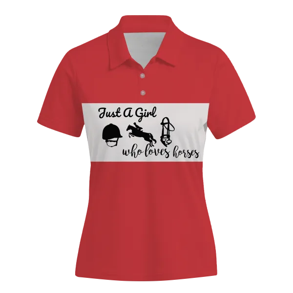 Women's Riding Style Horse Print Casual Short Sleeve POLO Shirt