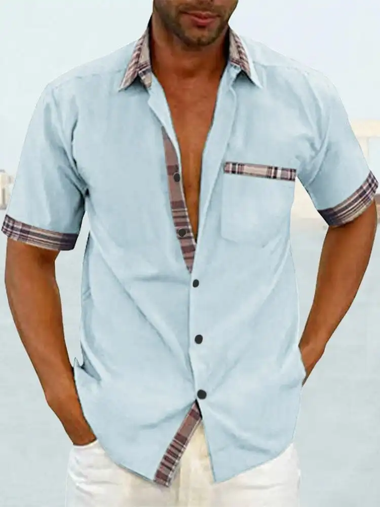 Casual Plaid Collar Linen Shirt