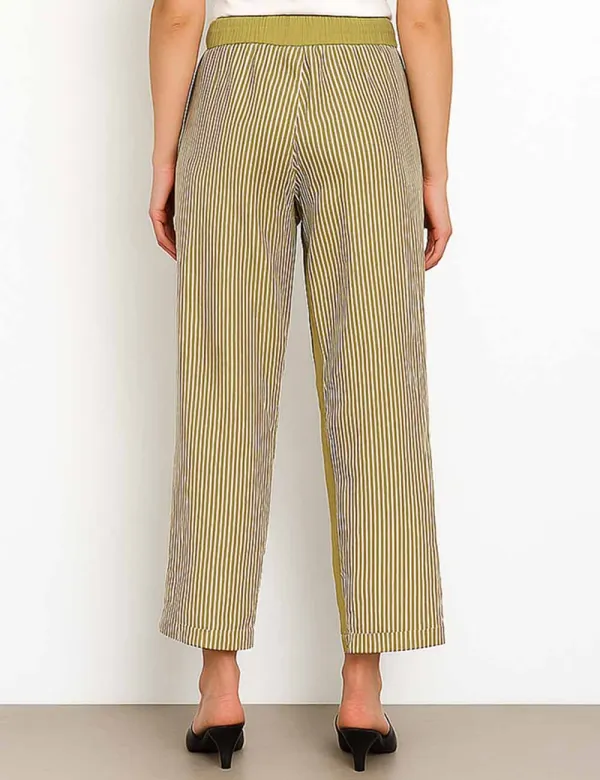 Striped Color Block Elastic Waist Tie Denim Pants