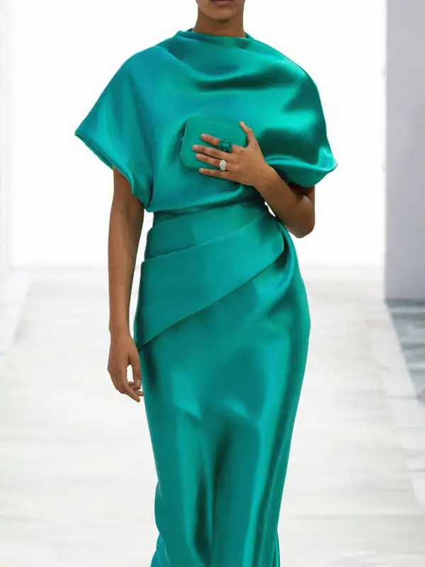 Pleated Sleeve Maxi Dress