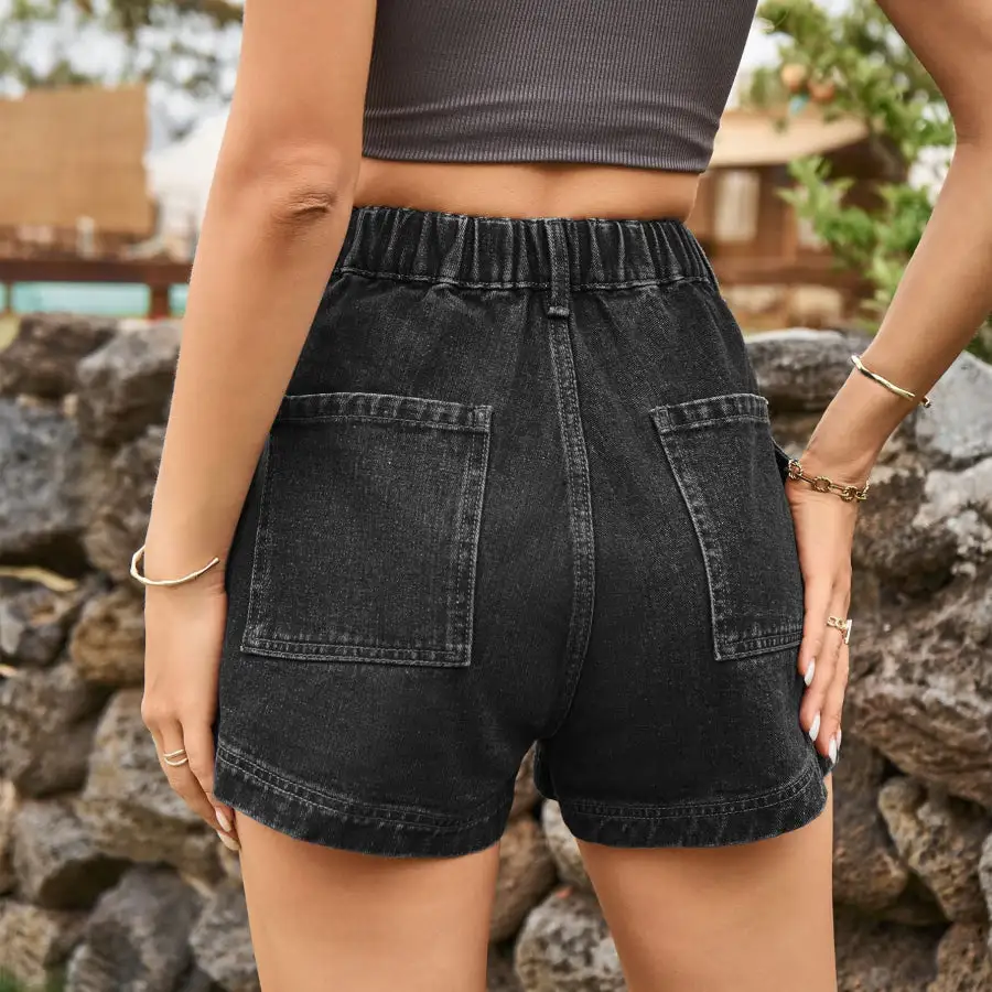 High Waist Denim Shorts with Pockets