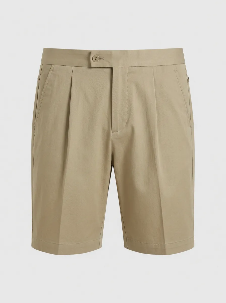 Men's Casual Khaki Pleated Chino Shorts