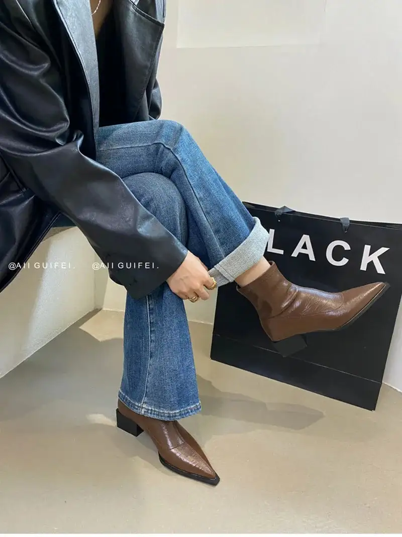 Leather Cowboy Pointed-Toe Knee-High Boots