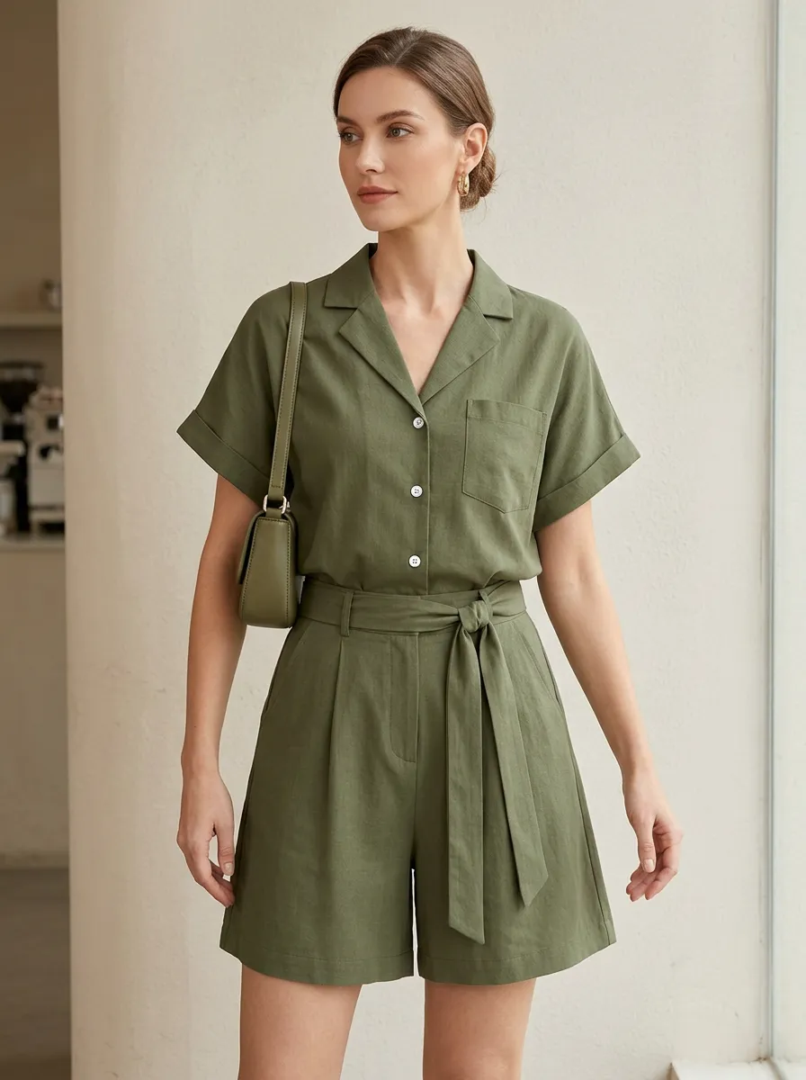 Short-Sleeve Button-Down Short-Sleeve Casual Matching Set