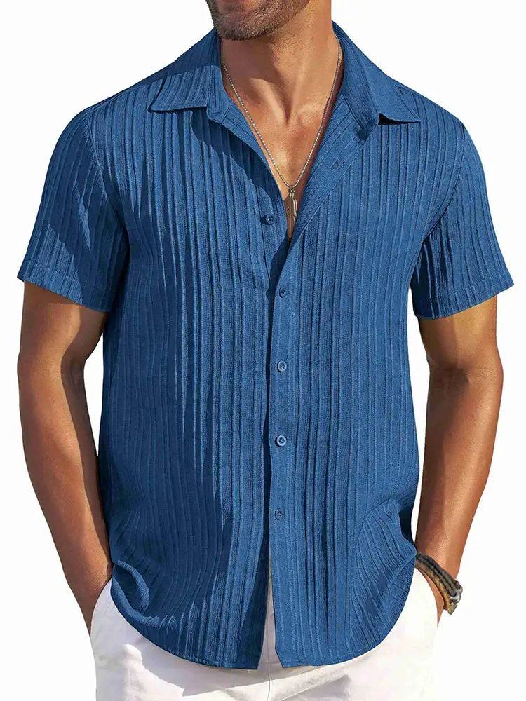 Casual Textured Summer Short Sleeve Beach Shirt