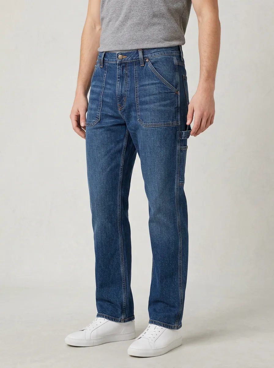 Men's Casual Utility Pocket Denim Carpenter Jeans