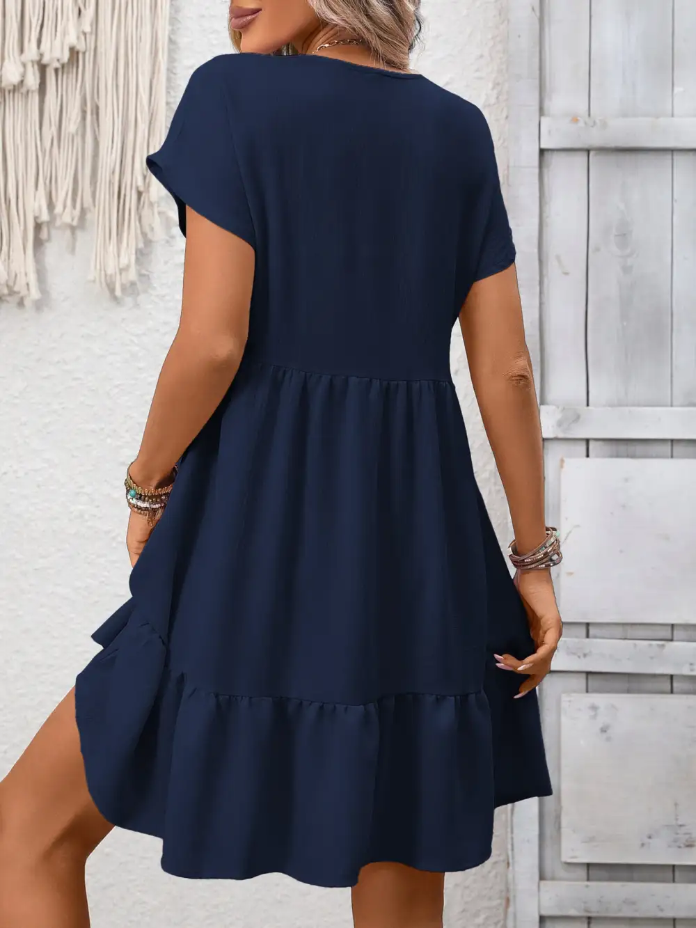 V Neck Ruffle Mini Dress
