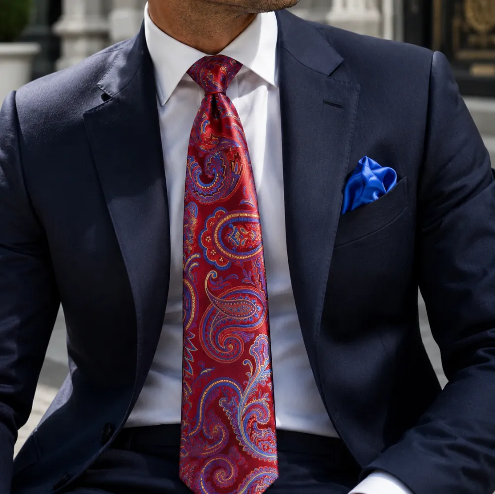 Smart Silk Paisley Men's Necktie With Pocket Square