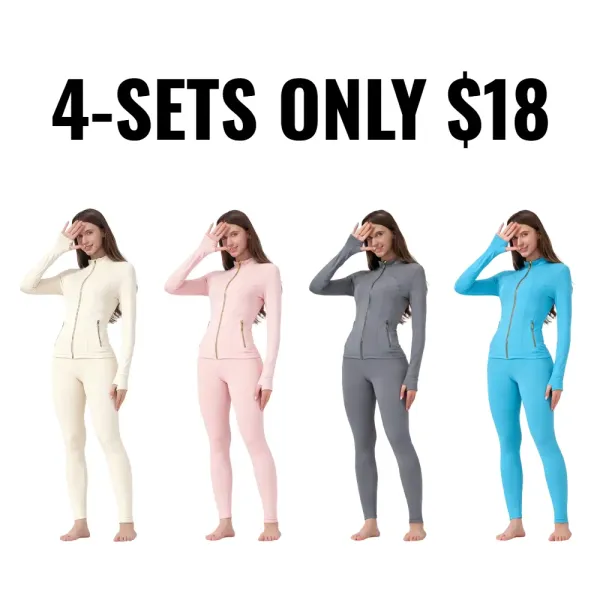 【Golden Zipper】【Gardenia Fragrance】Soft Brushed Women's Sporty Jacket, 25'' Inseam Leggings. Golden Zipper Jacket with Pockets, Yoga Pants, Thumbholes Design, Casual Wear for Women