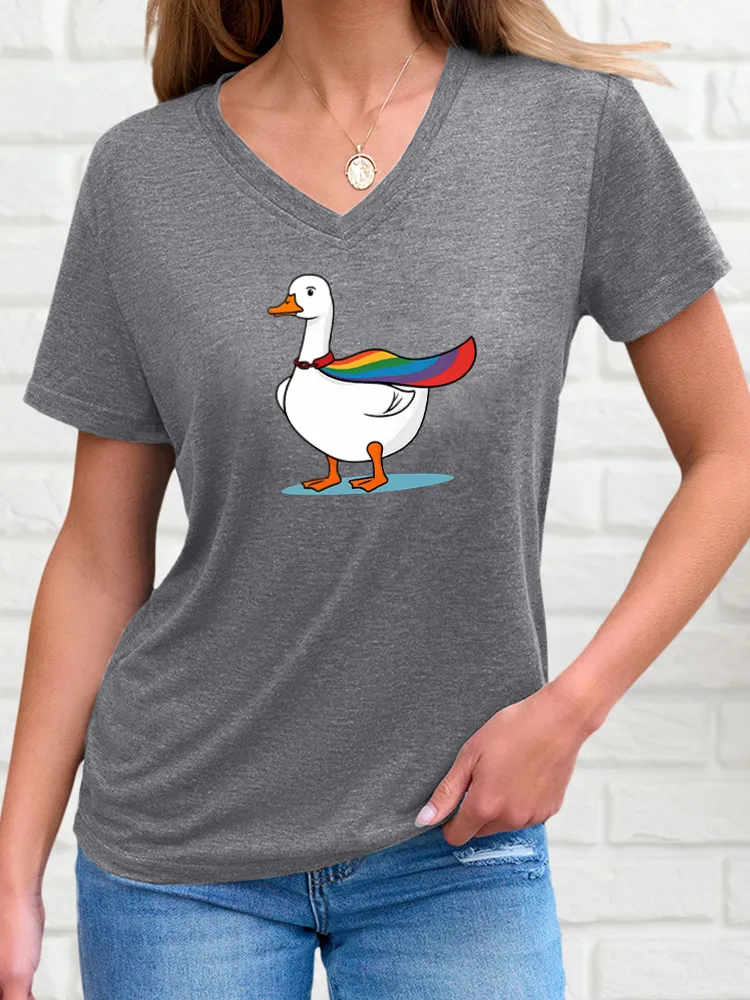 Women's Pride Month Cartoon Print V-Neck Short Sleeve T-Shirt