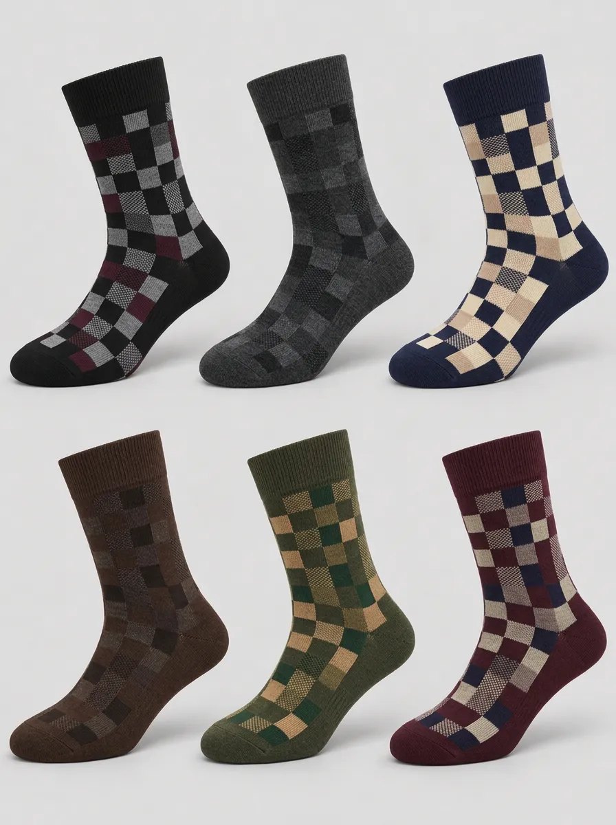 Men's Multicolor Checkered Pattern Crew Socks 6-Pack