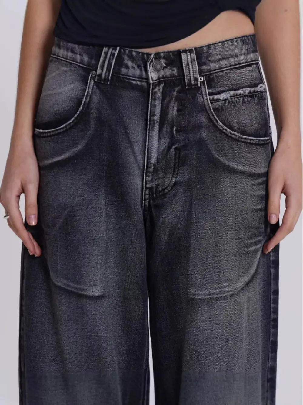 Structured Wide Leg Denim Jeans