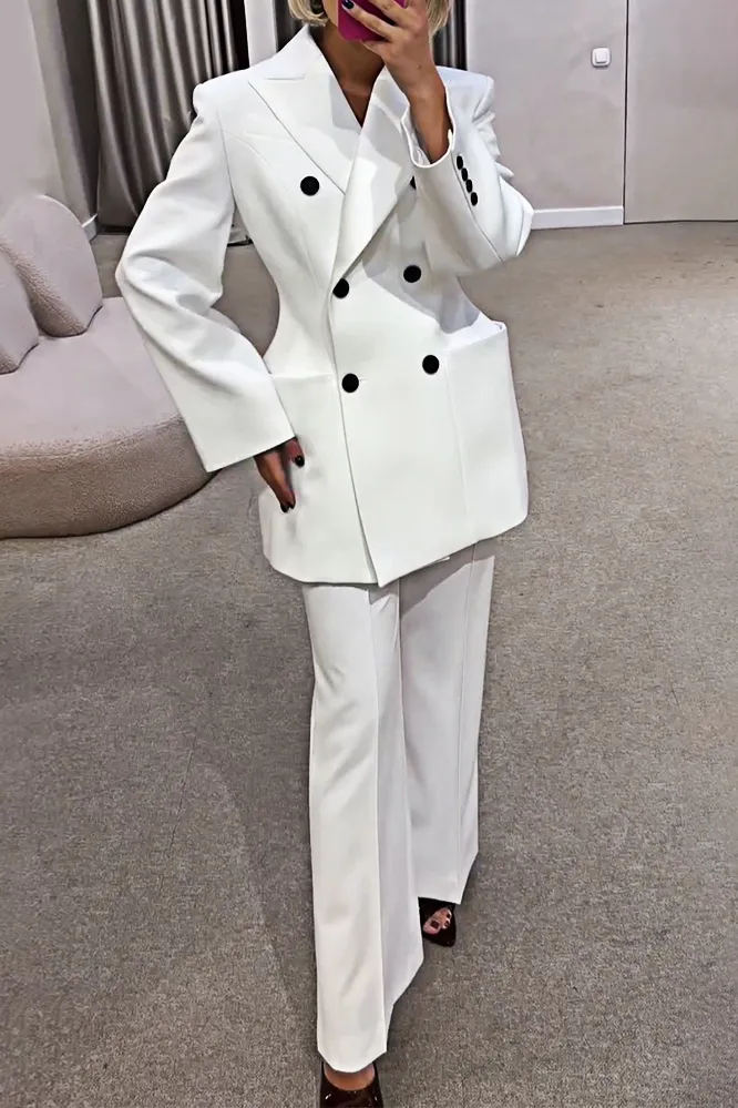 7PACK-Solid Color Collar Jacket and Pants Two Piece Set