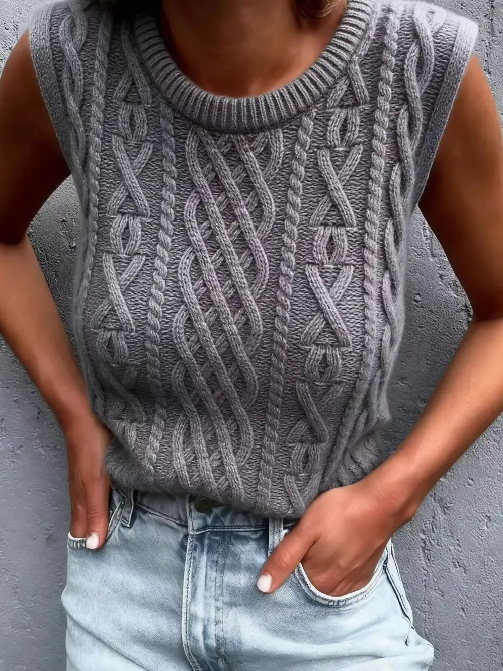 Textured Cable Knit Sweater Vest