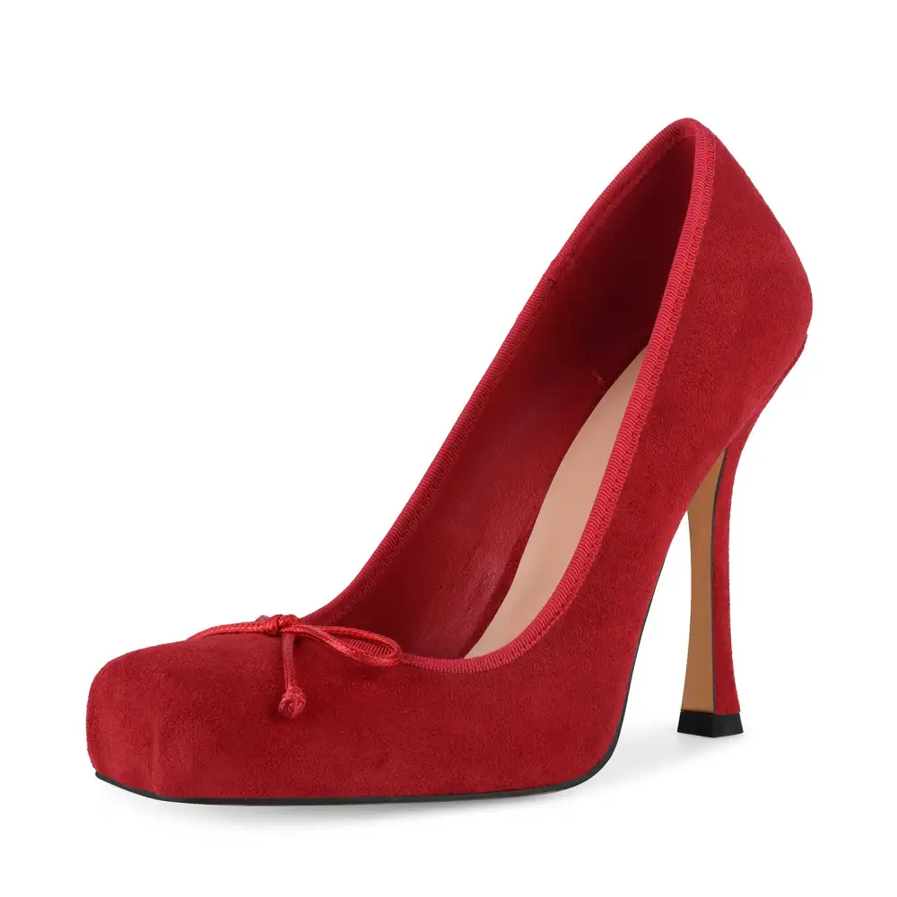 Suede Finish Leopard Pattern Square Toe Stiletto Pumps