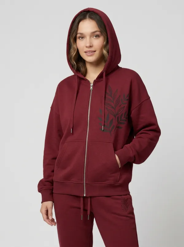 Women's Sage Green Tapered Joggers Drawstring Joggers Zip-Up Hoodie Jacket & Jogger Set