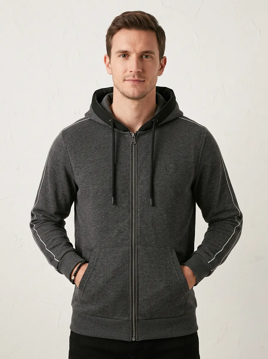 Athletic Zip-Up Hooded Shape Men's Sport Jacket