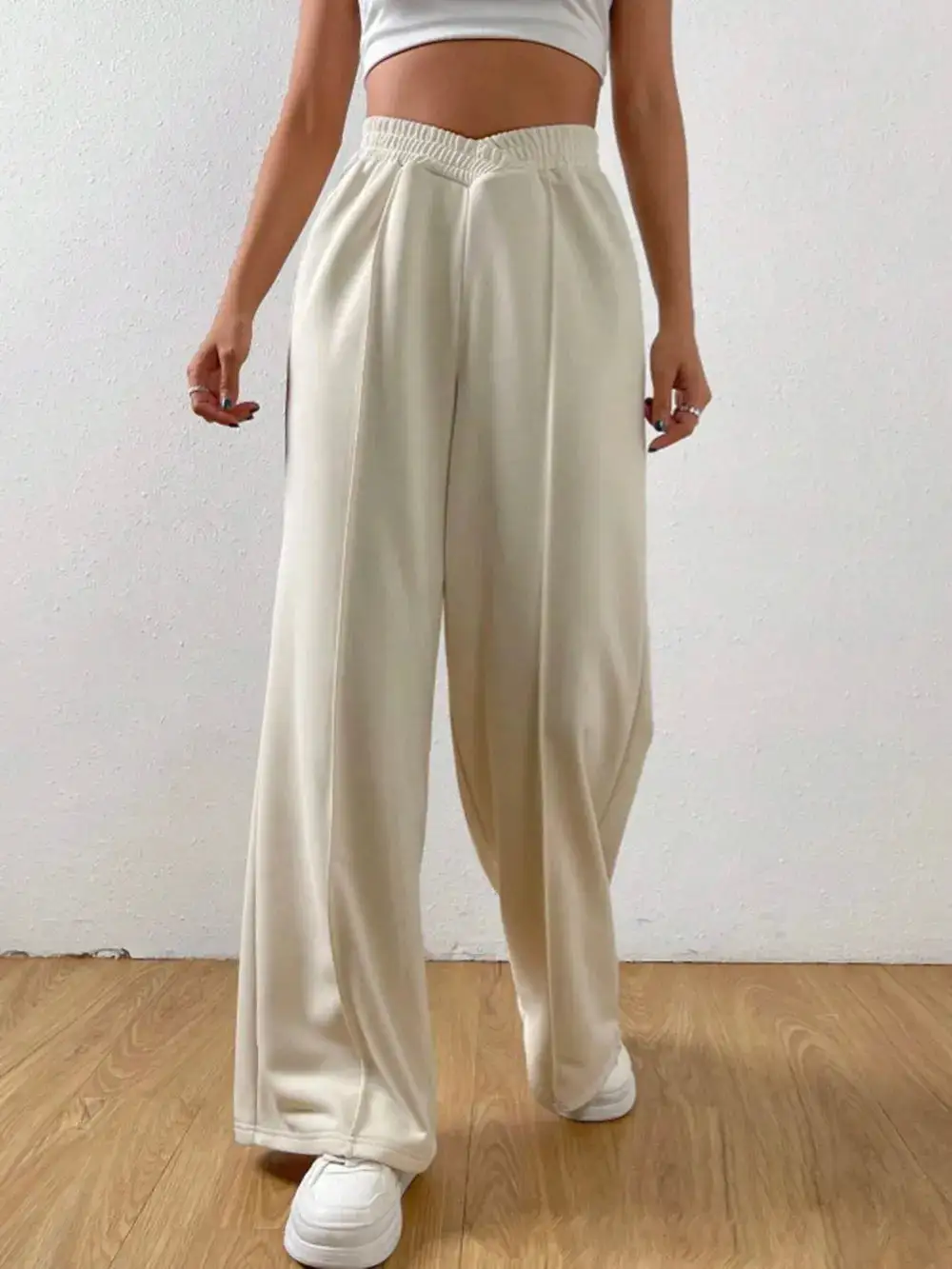 Gathered High Waist Wide Leg Pants