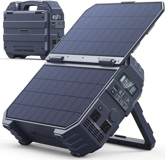 Black portable power station with integrated solar surface