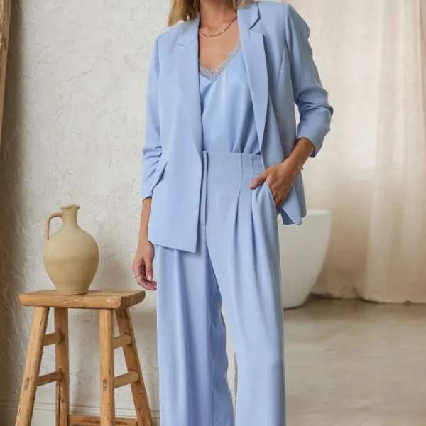 Textured Ruched Sleeve Blazer
