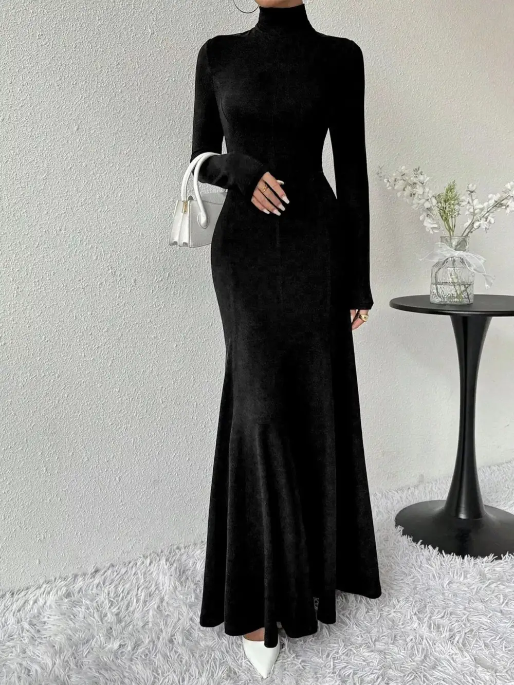 Polished Detail Long Sleeve Maxi Dress
