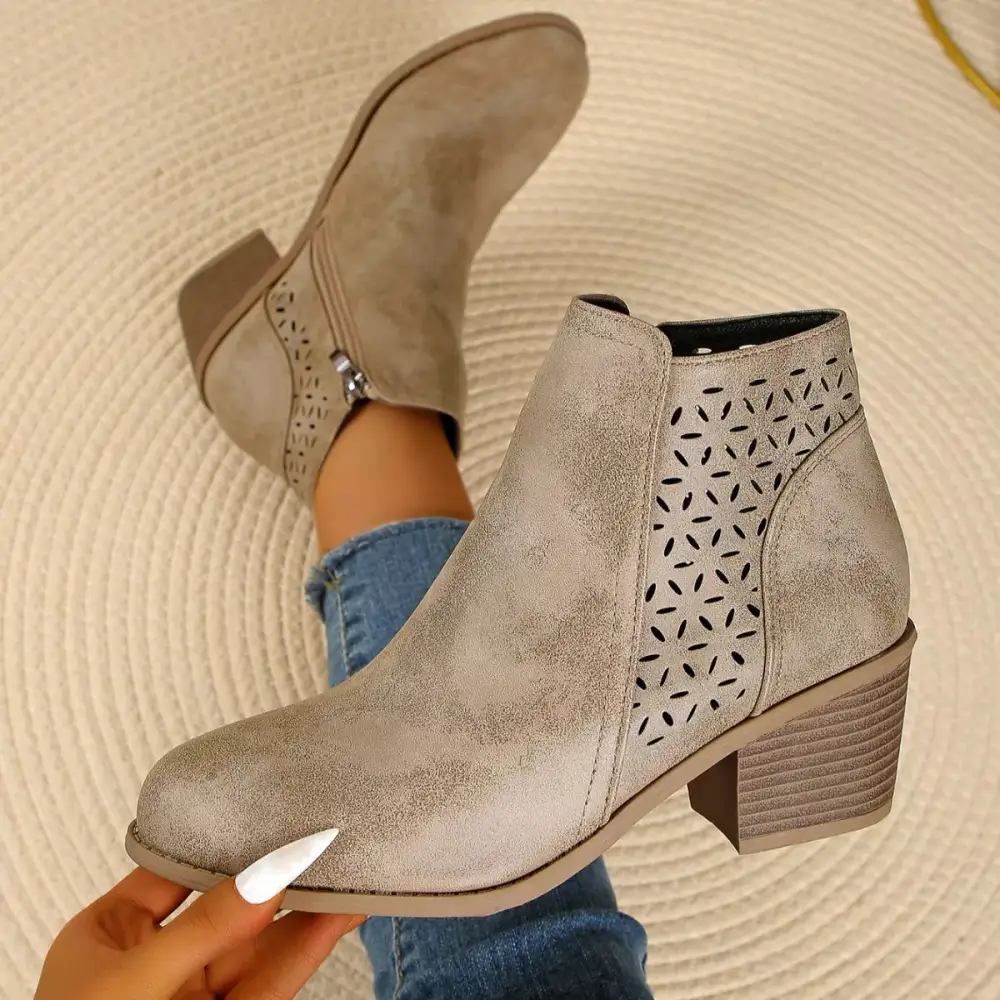 Casual Point Toe Block Heels Boots