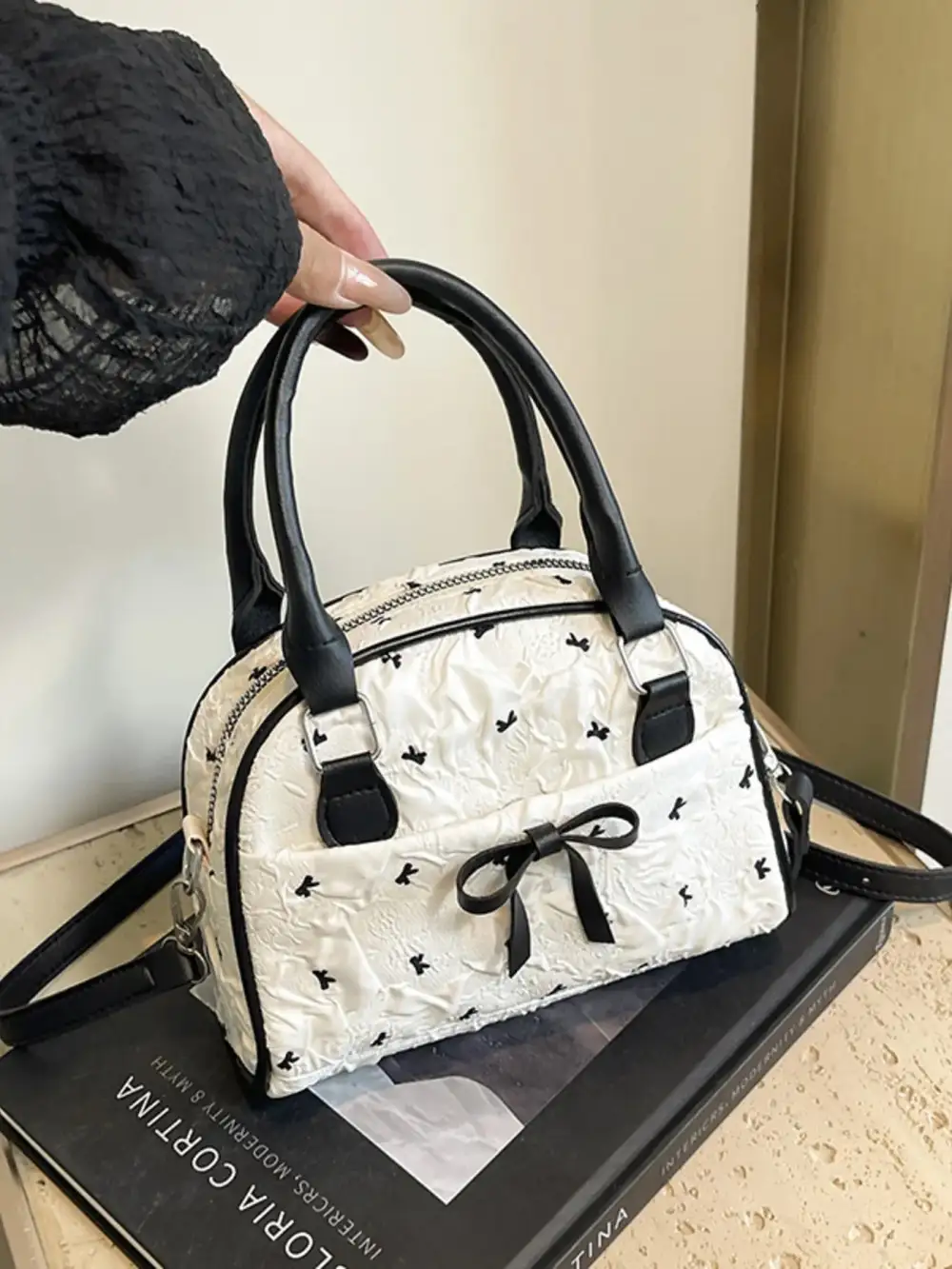 Everyday Bow Accent Ruched Crossbody Bag