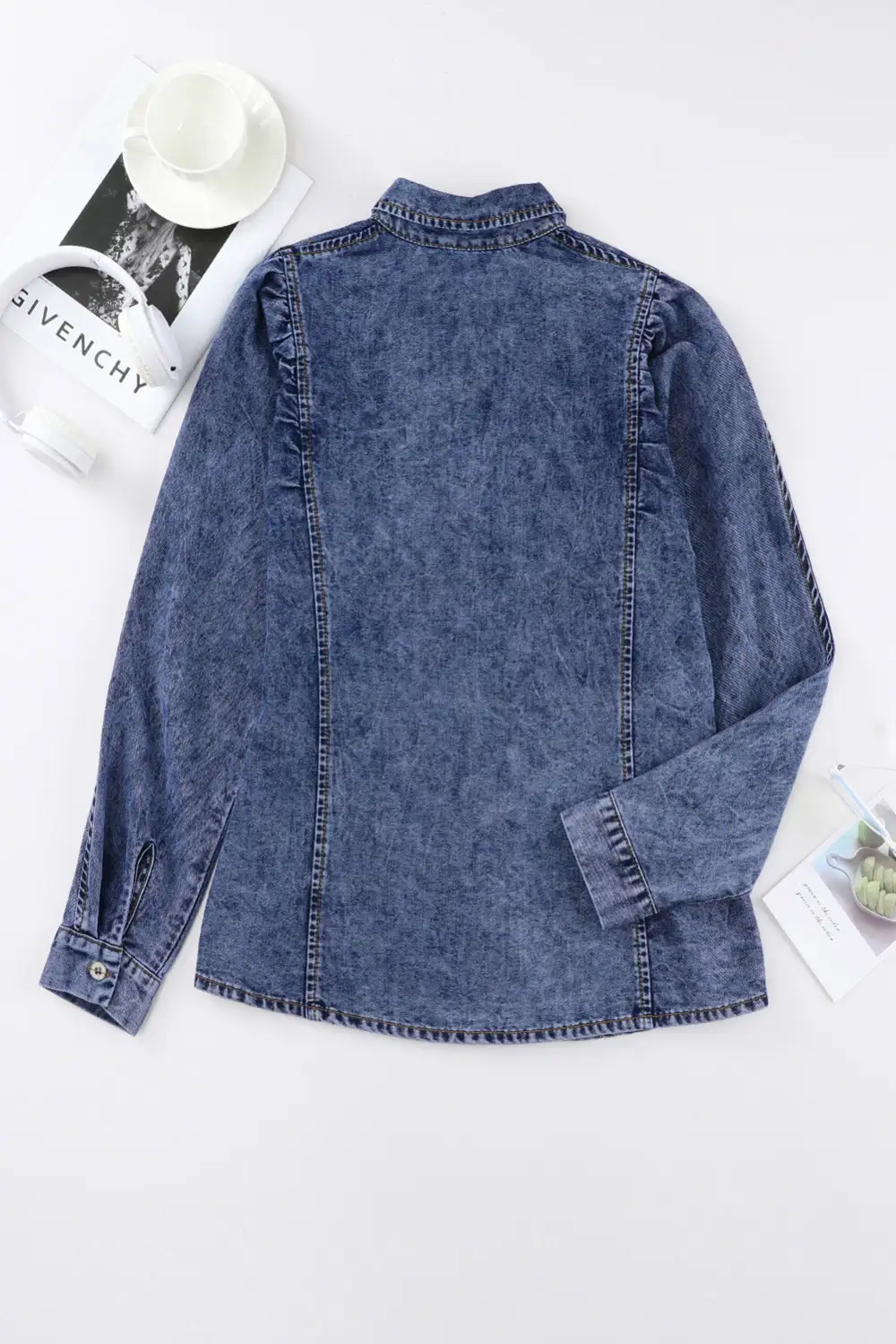 Puff Sleeve Button-Up Denim Jacket
