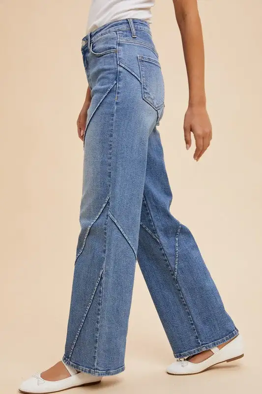 Wear Decorative Seams Wide Leg Denim Jeans