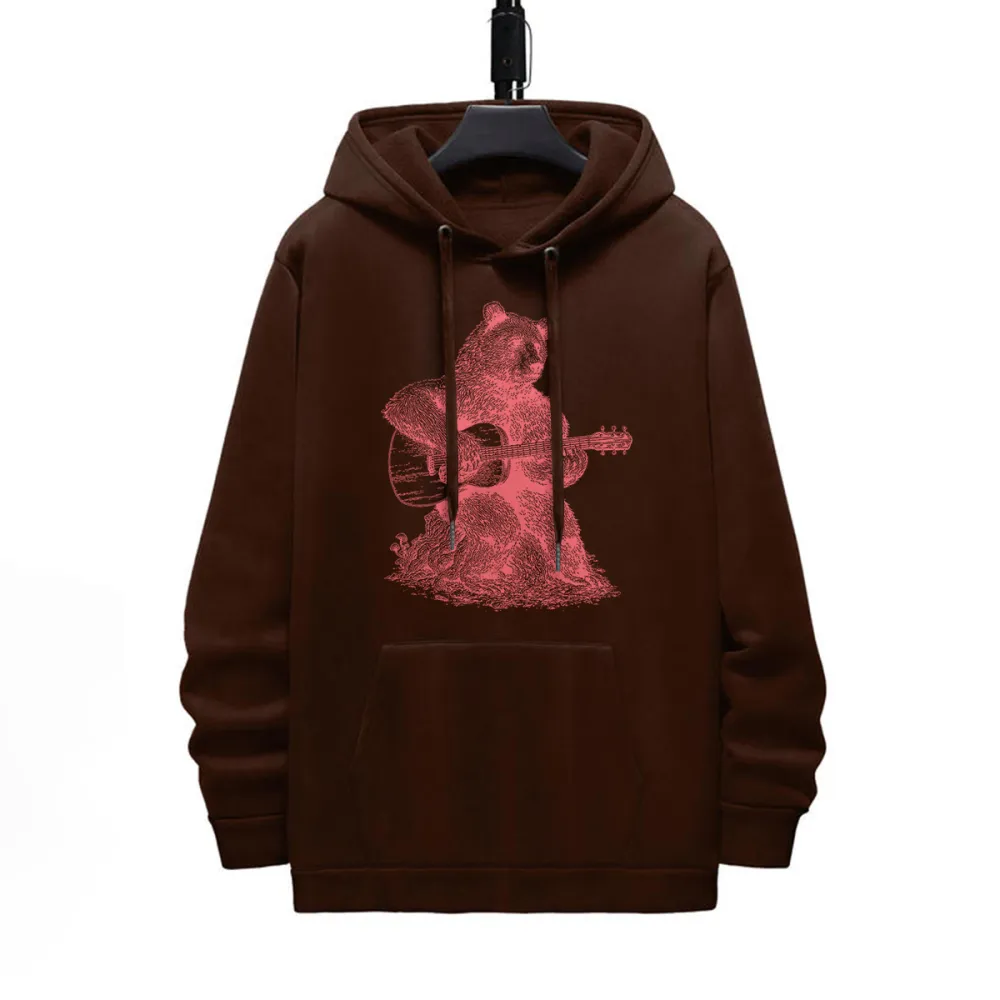 Bear Playing Guitar Pattern Printed Hoodie