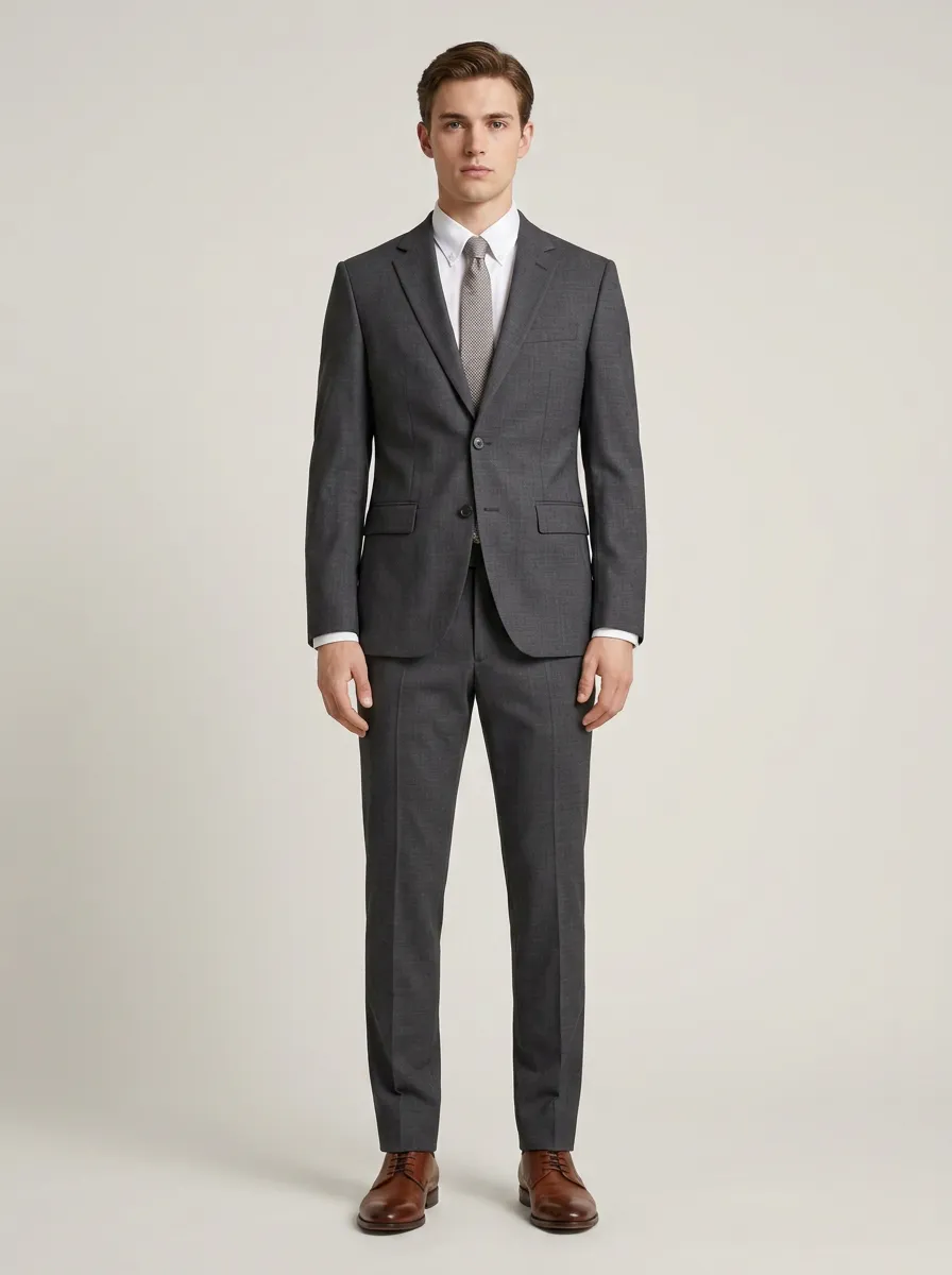 Men's Two Piece Business Formal Charcoal Grey Solid Two-Piece Suit