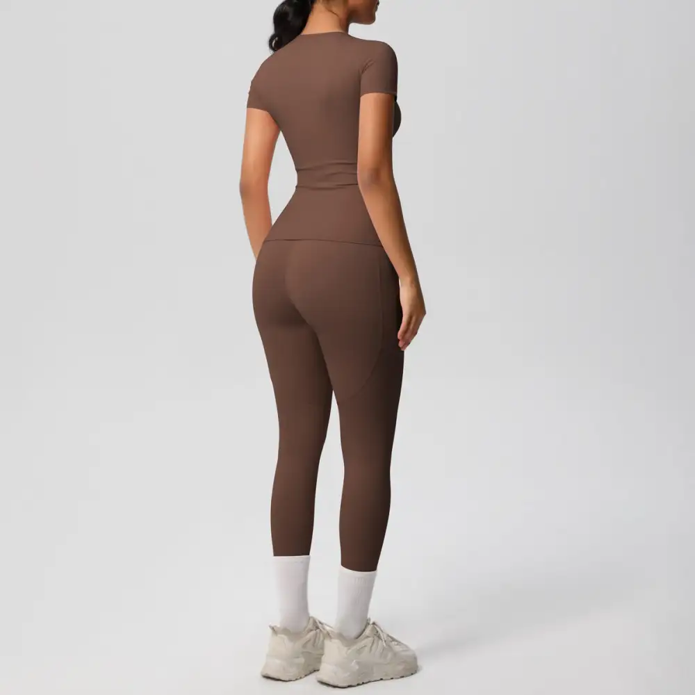 Short-Sleeve High-Waist Top, Leggings and Shorts Active Set